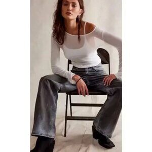 075 Free People We The Free Tinsley Baggy High Rise Jean Dark Gray  NWT Size 27